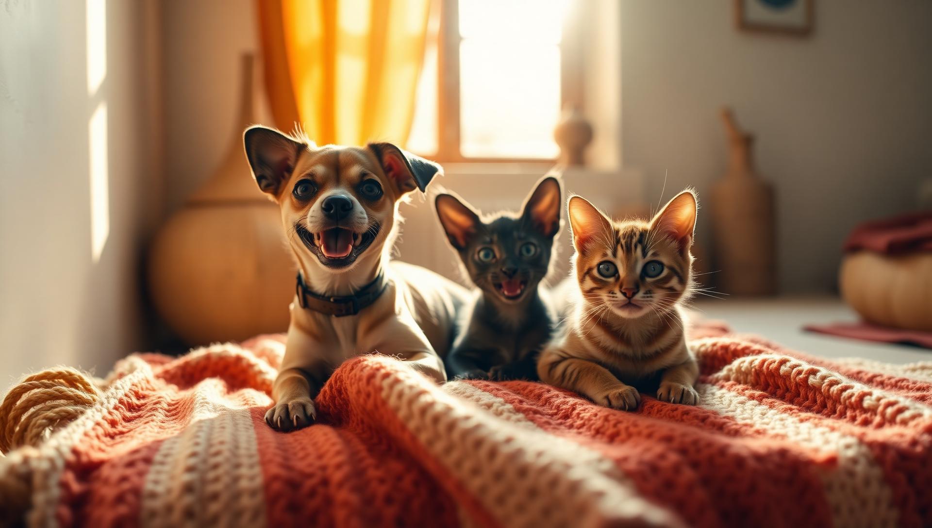 Perro y gato disfrutando productos artesanales de Macotas Dani